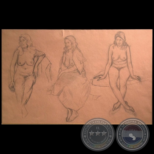 Tres mujeres - Dibujo de Ofelia Echagüe Vera - Año: c. 1970